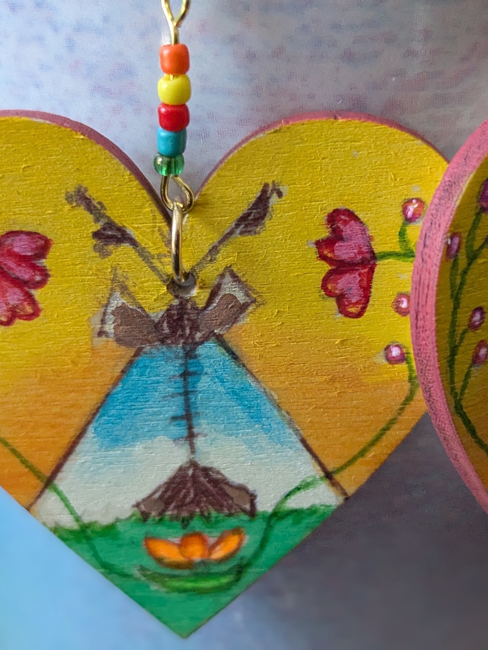 Authentic Native American Hand Painted Tipi Earrings - Picture 2 of 2